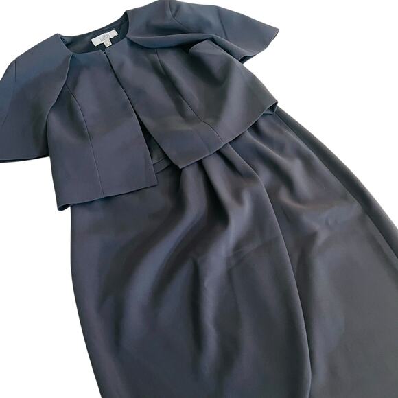 Belle Badgley Mischka Cape Crop Jacket Tulip Skirt Suit Set Size 2 4 Gray - Picture 9 of 9